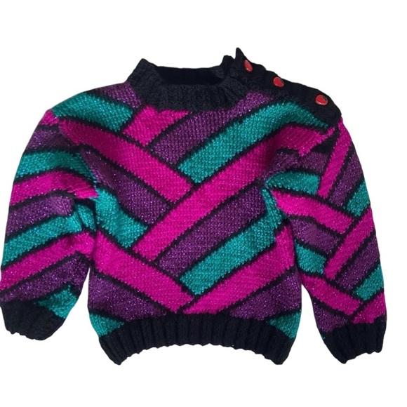 Vintage handmade knit girls sweater 80s inspired - Picture 1 of 8